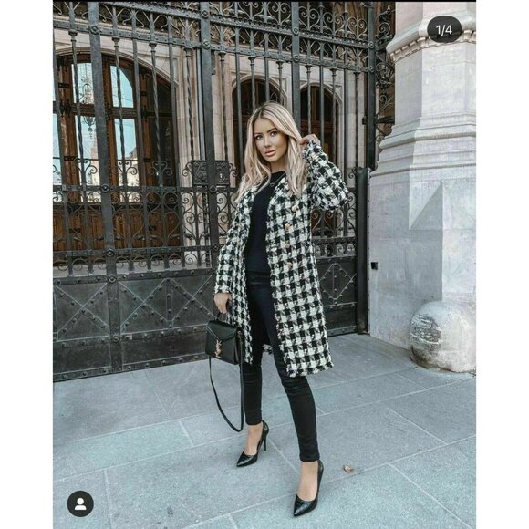**Zara** Houndstooth Double Breasted Coat Size Medium NWT - Picture 1 of 7